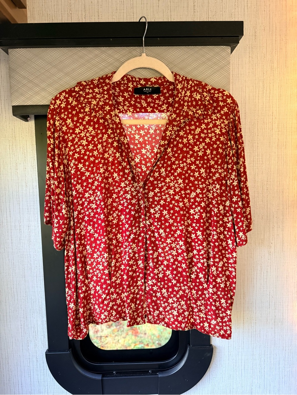 ABLE Red Floral V Neck Blouse XXL 100% Viscose